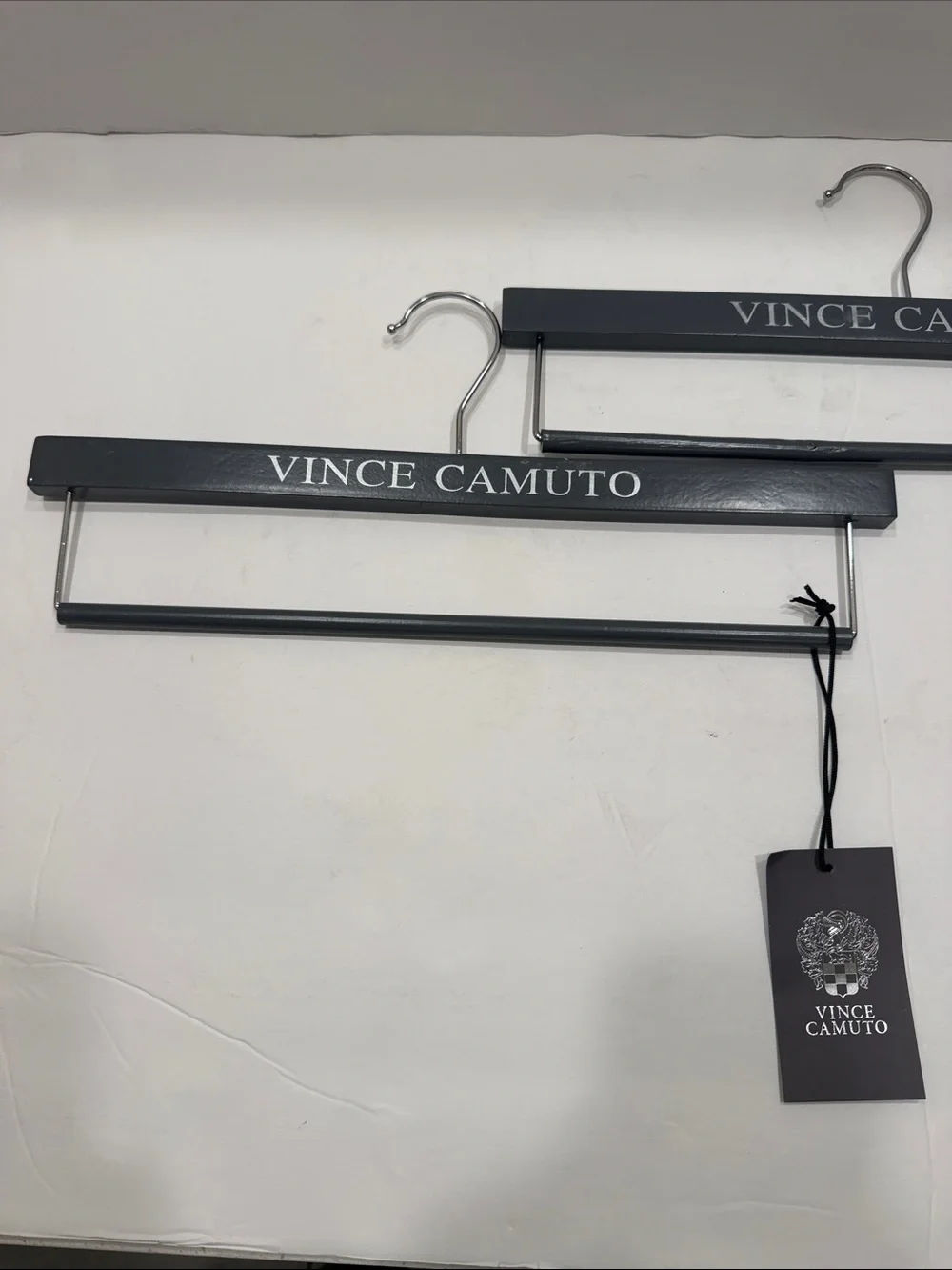 Vince Camuto Black Wooden Pant Hangers with Chrome Hooks